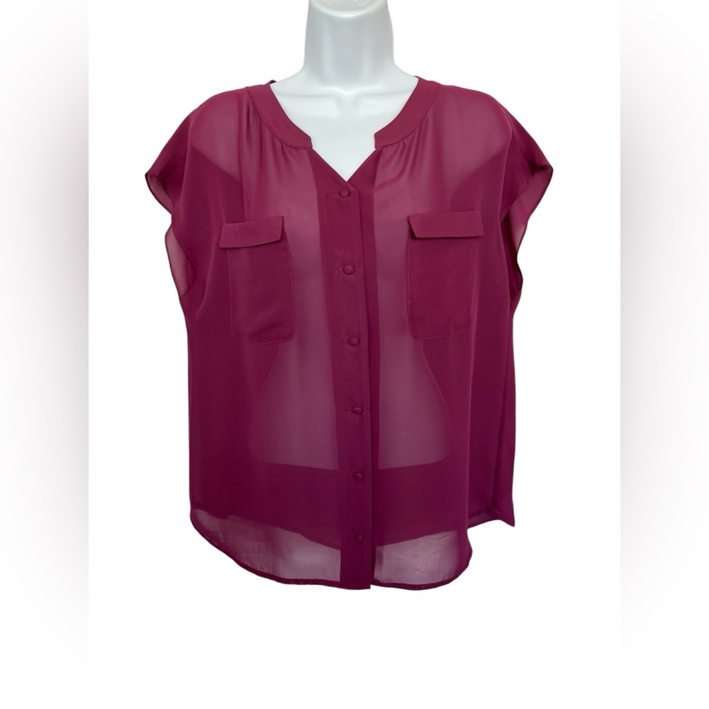 💜 EUC IENA Eggplant Sheer Blouse with Covered Buttons | Women’s Size Medium